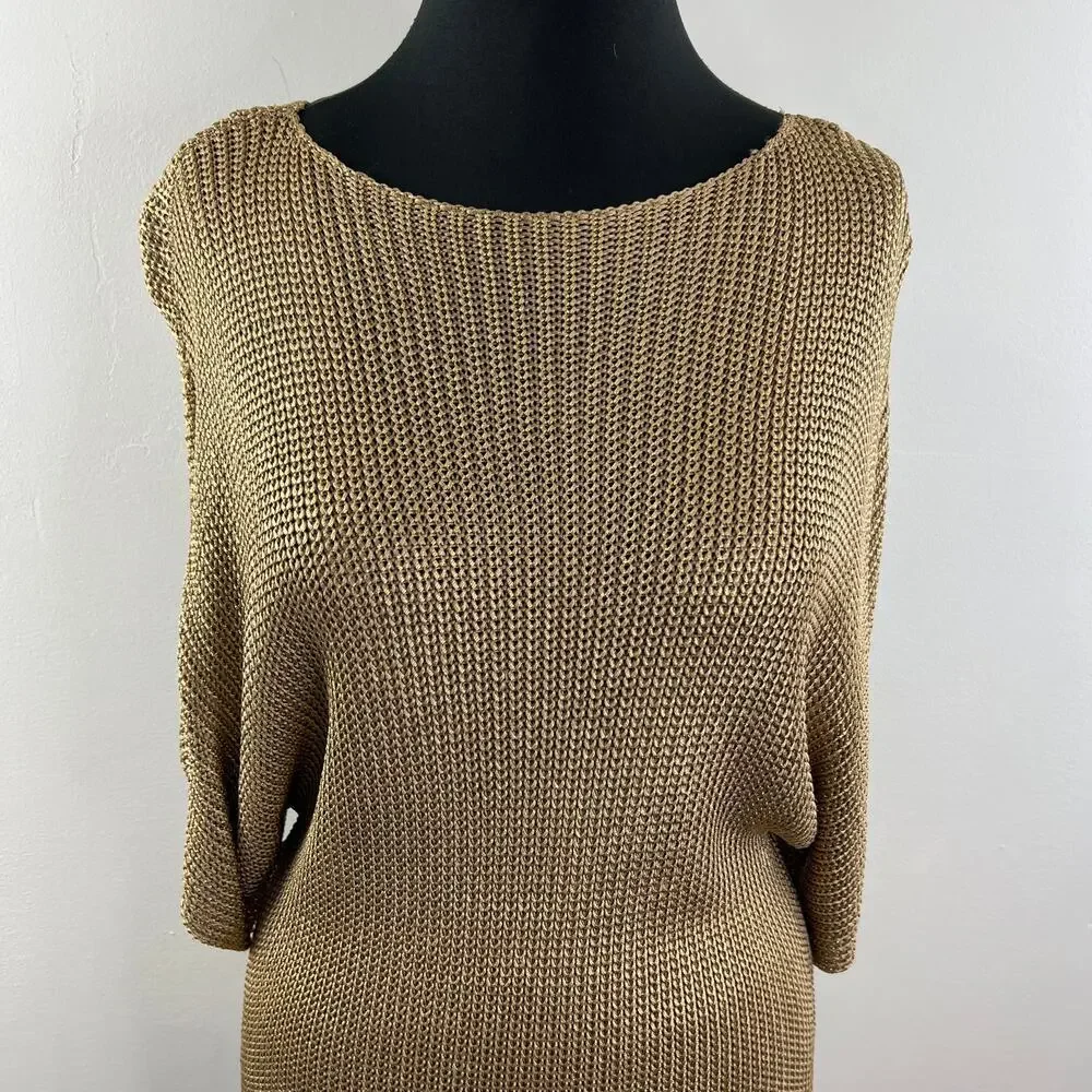LAUREN RALPH LAUREN Gold Batwing Sleeve Bateau Neckline Sweater Tunic Size XL